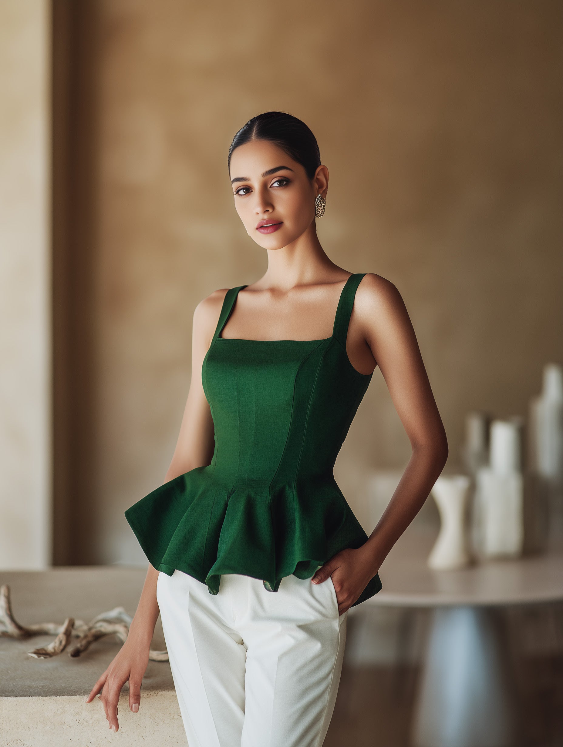 Peplum Corset Top – Emerald Sculpt