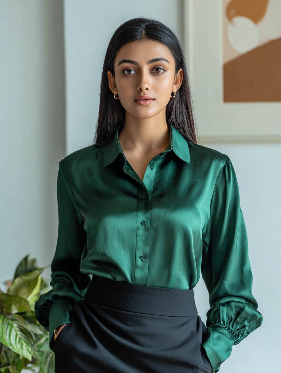 Satin Shirt – Emerald Elegance