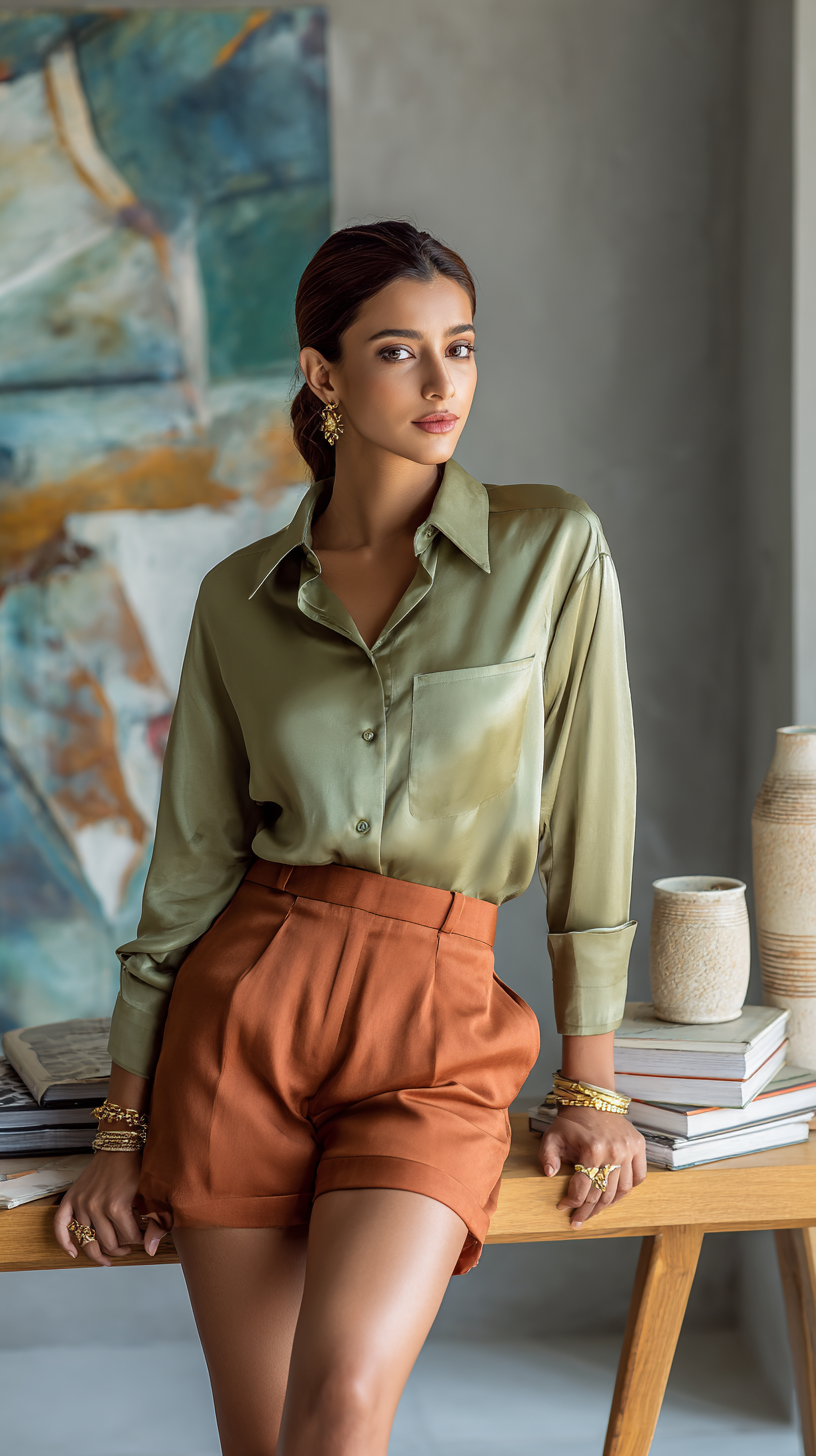 Satin Shirt – Olive Luxe