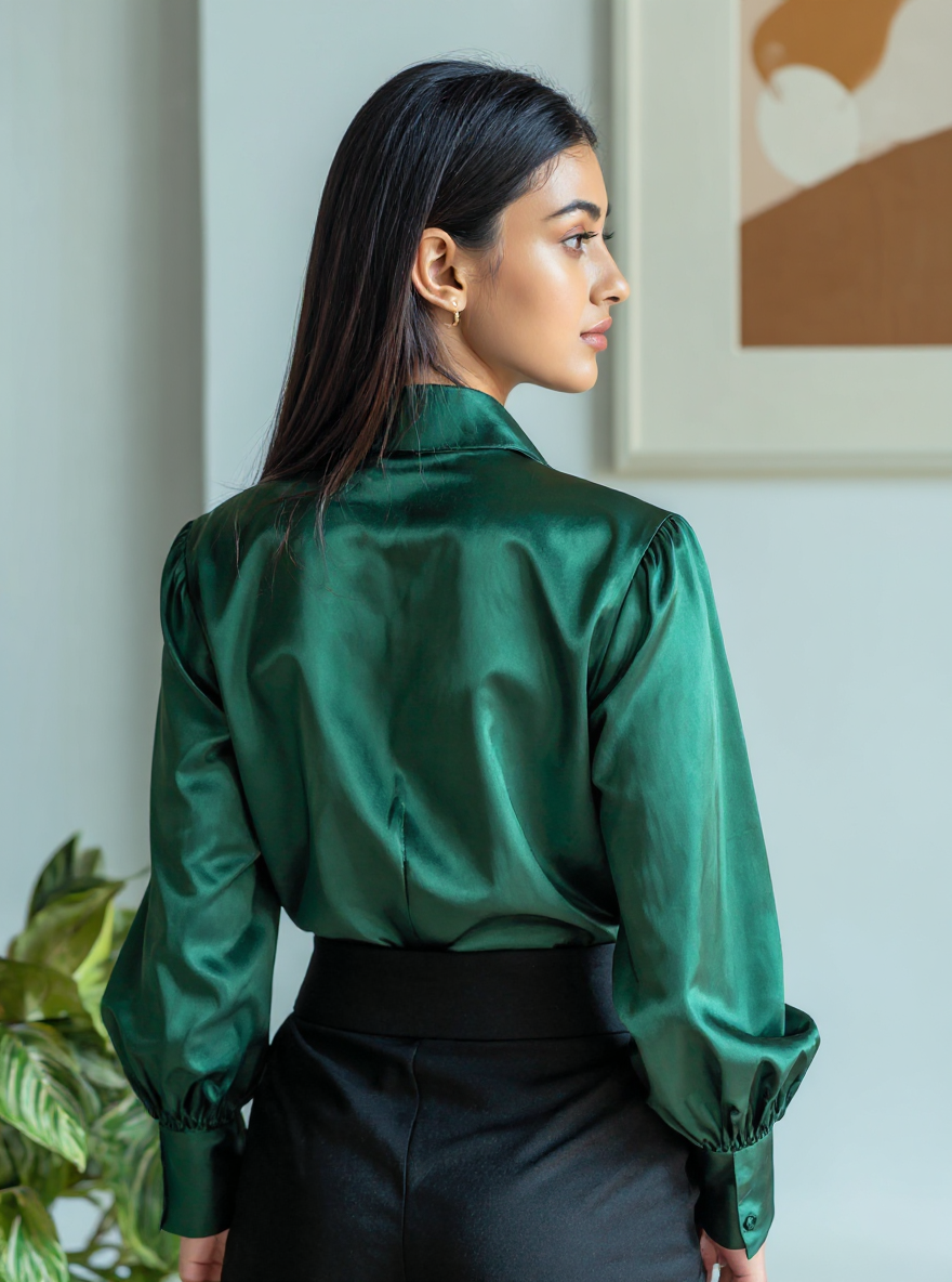 Satin Shirt – Emerald Elegance