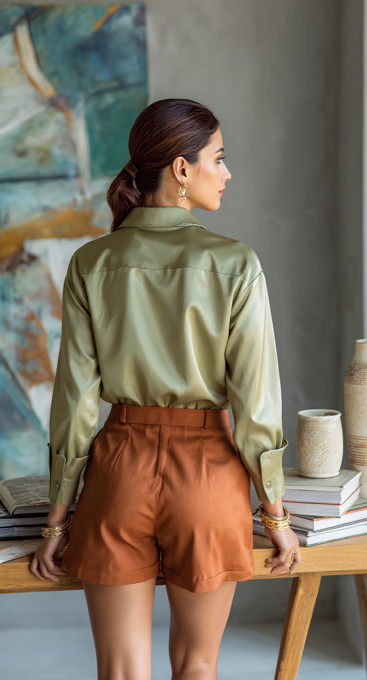 Satin Shirt – Olive Luxe