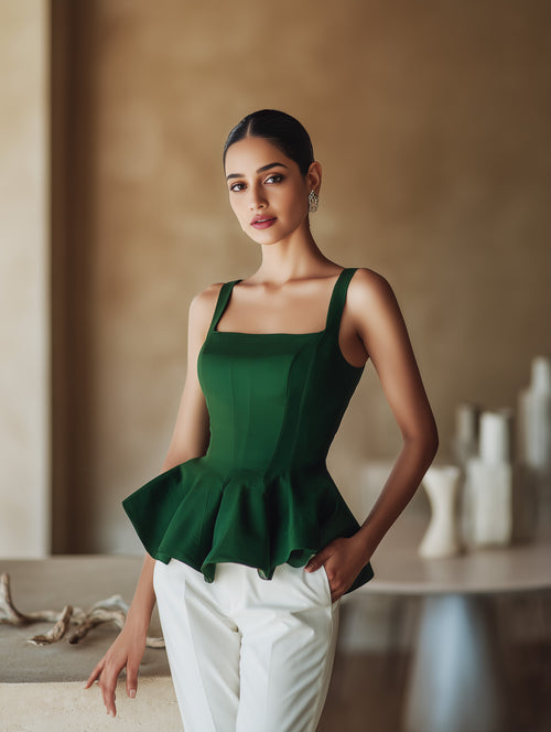 Peplum Corset Top – Emerald Sculpt