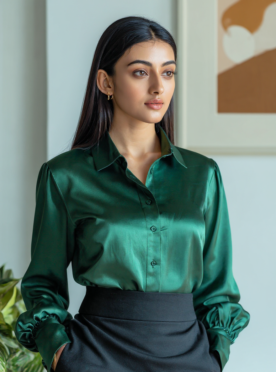 Satin Shirt – Emerald Elegance